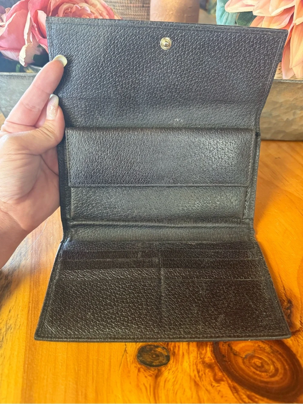 Gucci Beige and Dark Brown Monogram Fold Wallet 2573034276